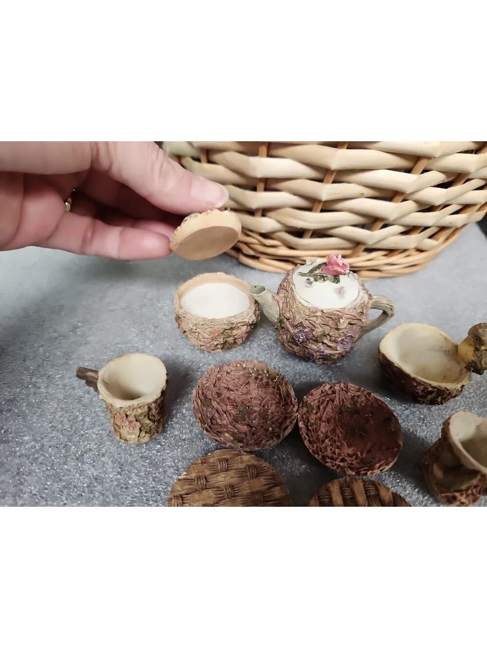 Mini Resin Vintage Tea Set,  Birds Nest, Pink Floral, 11 Pc Fairy Woodland!.